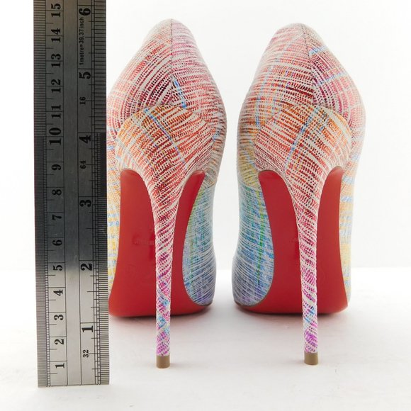 CHRISTIAN LOUBOUTIN Rainbow Multicolor Pastel Textured Leather Heel Pumps 35 - Picture 6 of 9